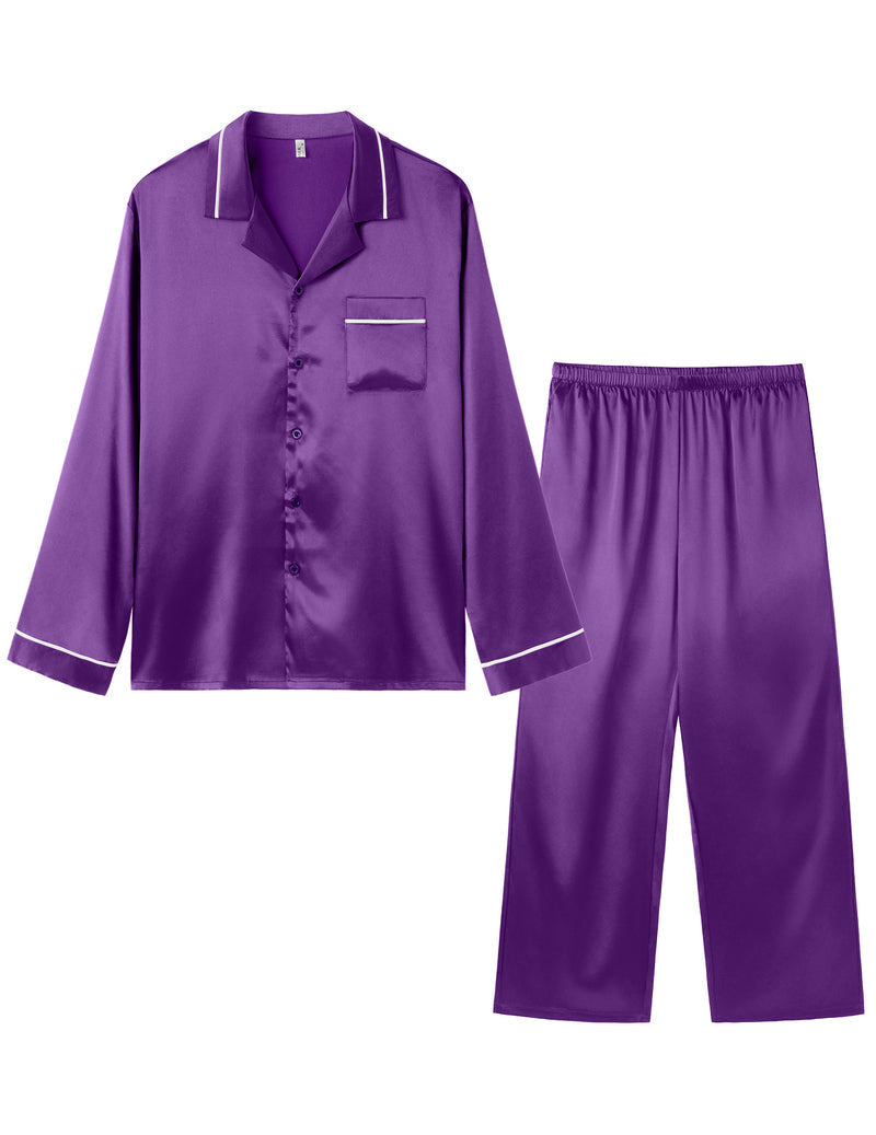 Mens Silk Satin Pajama Set 2 piece Long Sleeve Pj with Long Pants