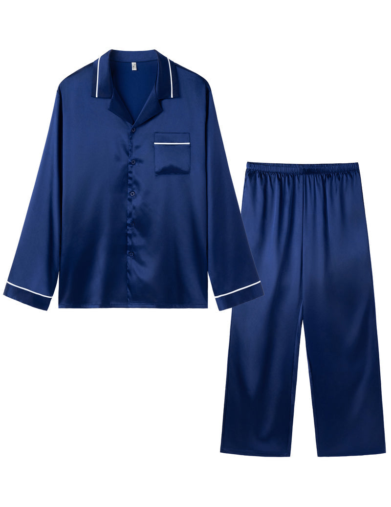 Mens Silk Satin Pajama Set 2 piece Long Sleeve Pj with Long Pants