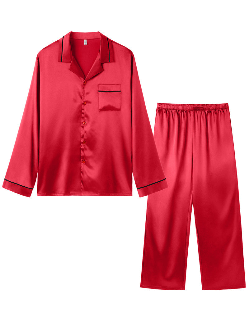Mens Silk Satin Pajama Set 2 piece Long Sleeve Pj with Long Pants