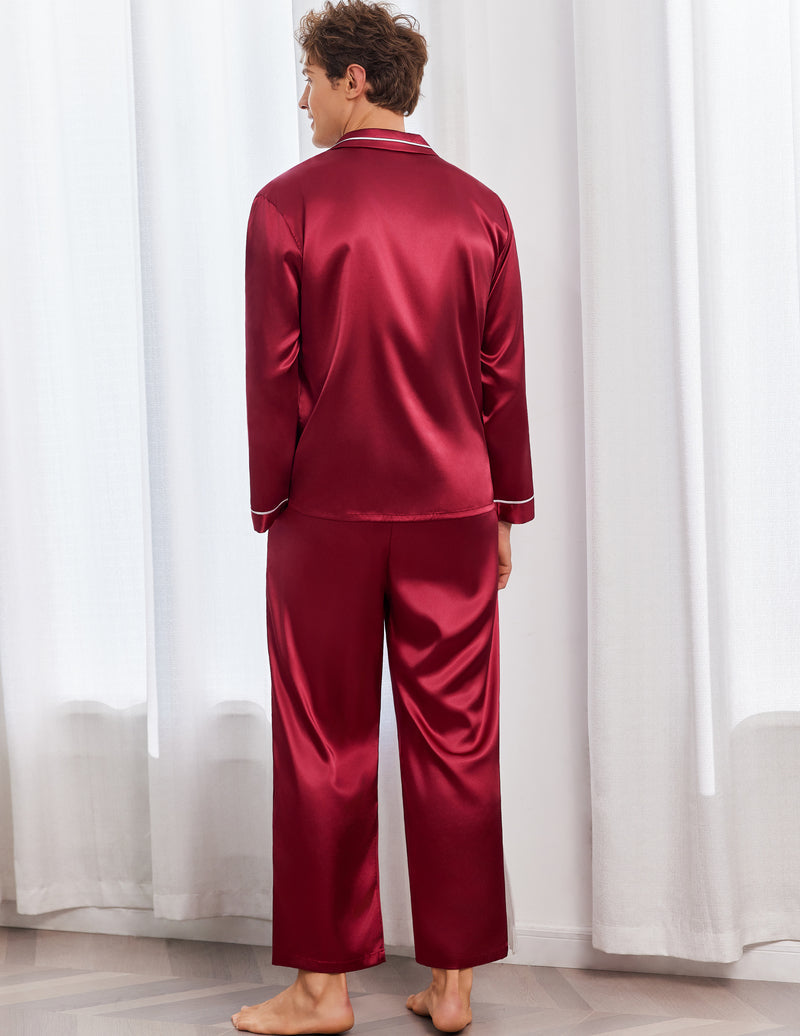 Mens Silk Satin Pajama Set 2 piece Long Sleeve Pj with Long Pants