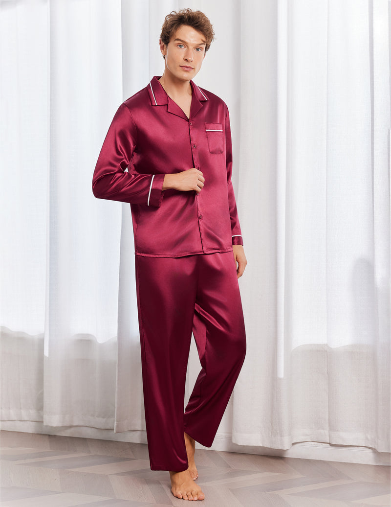 Mens Silk Satin Pajama Set 2 piece Long Sleeve Pj with Long Pants