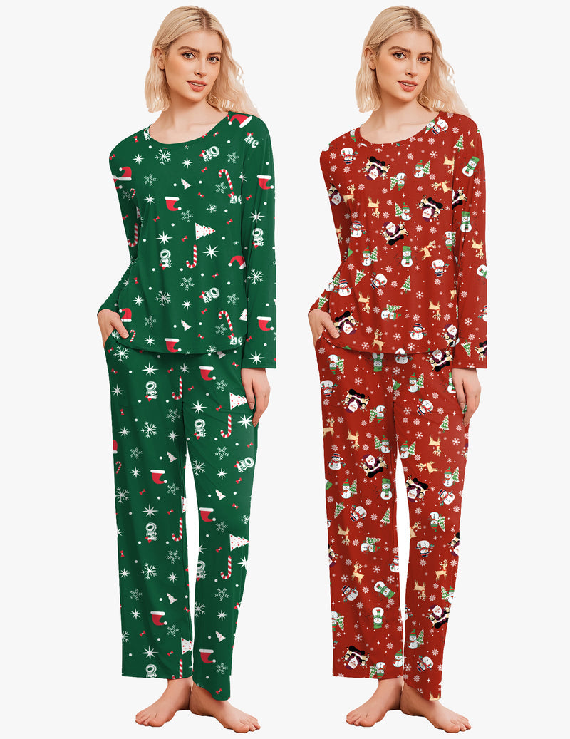 2 Pack Pajama Sets Long Sleeve Soft Pjs Set