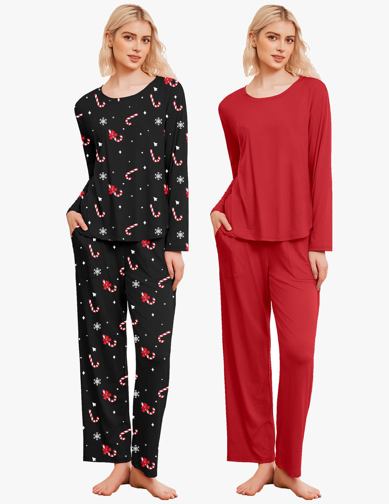 2 Pack Pajama Sets Long Sleeve Soft Pjs Set