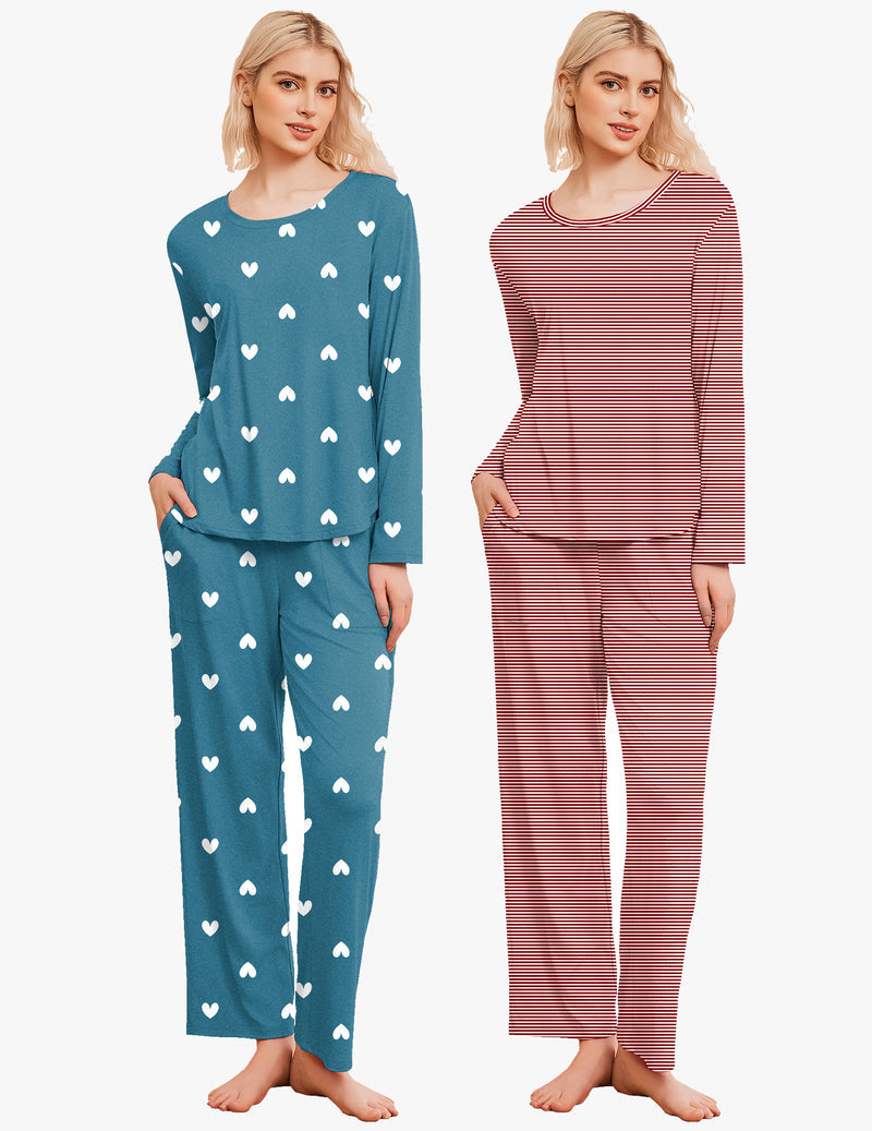 2 Pack Pajama Sets Long Sleeve Soft Pjs Set