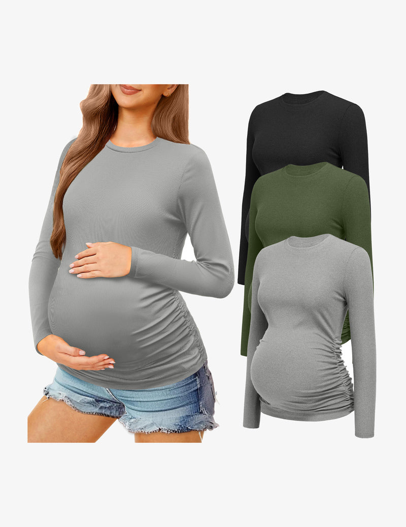Maternity Long Sleeve Shirt 3Packs Pregnancy Tops