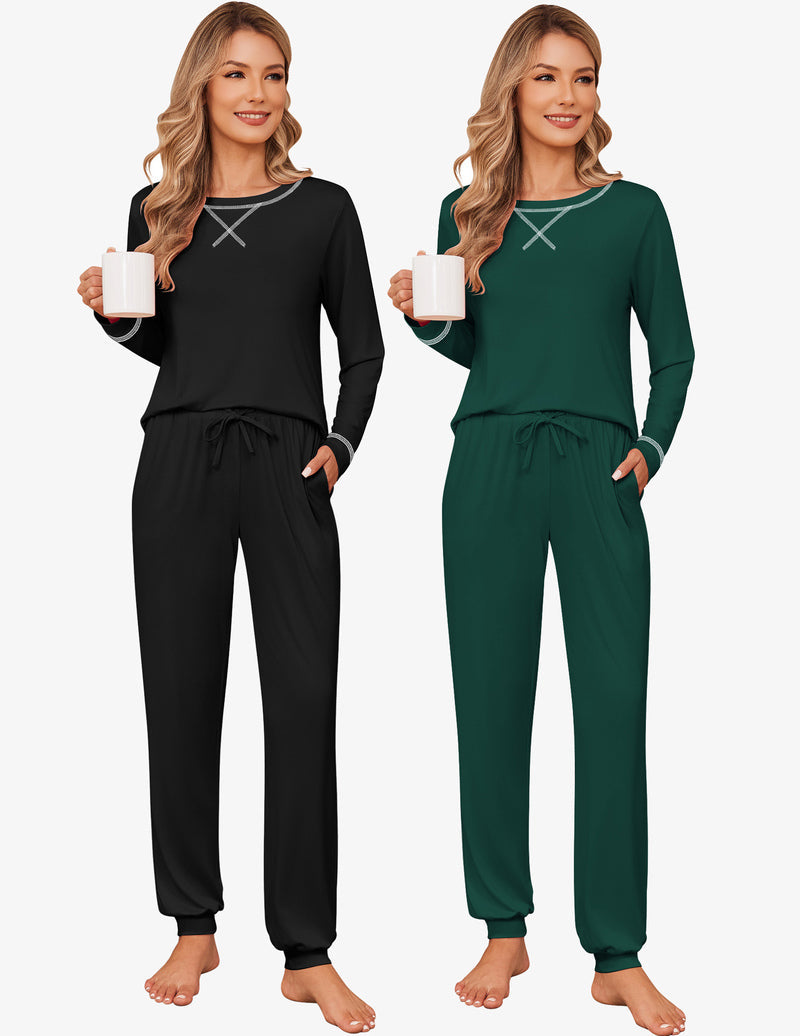2 Pack Pajama Sets Jogger Pants Pjs Long Sleeves Lounge Set