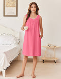 Cotton Nightgowns Tank Sleeveless Lace Button Sleep Dress