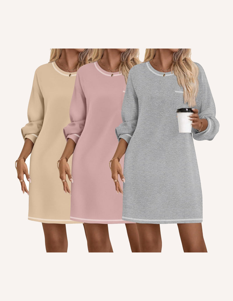 3 Pack Cotton Nightgowns Women Long Sleeve Sleep Shirts