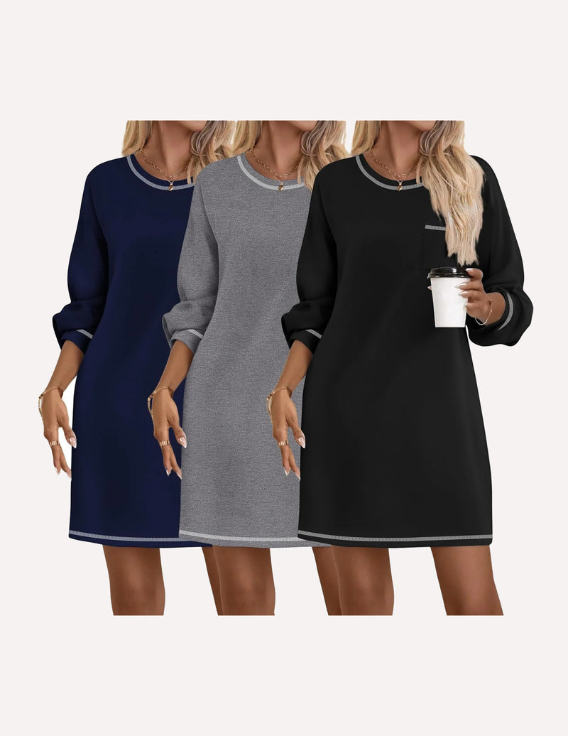 3 Pack Cotton Nightgowns Women Long Sleeve Sleep Shirts