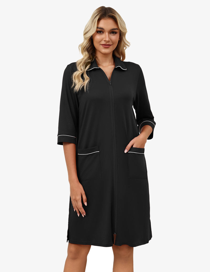 Zipper Robes for Women 3/4 Sleeve Housecoats