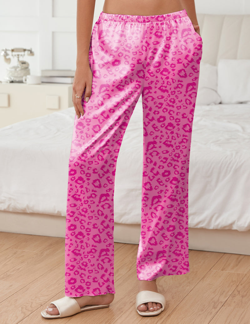 Silk Satin Wide Leg Pajama Pants Casual Loose Soft Lounge Pants