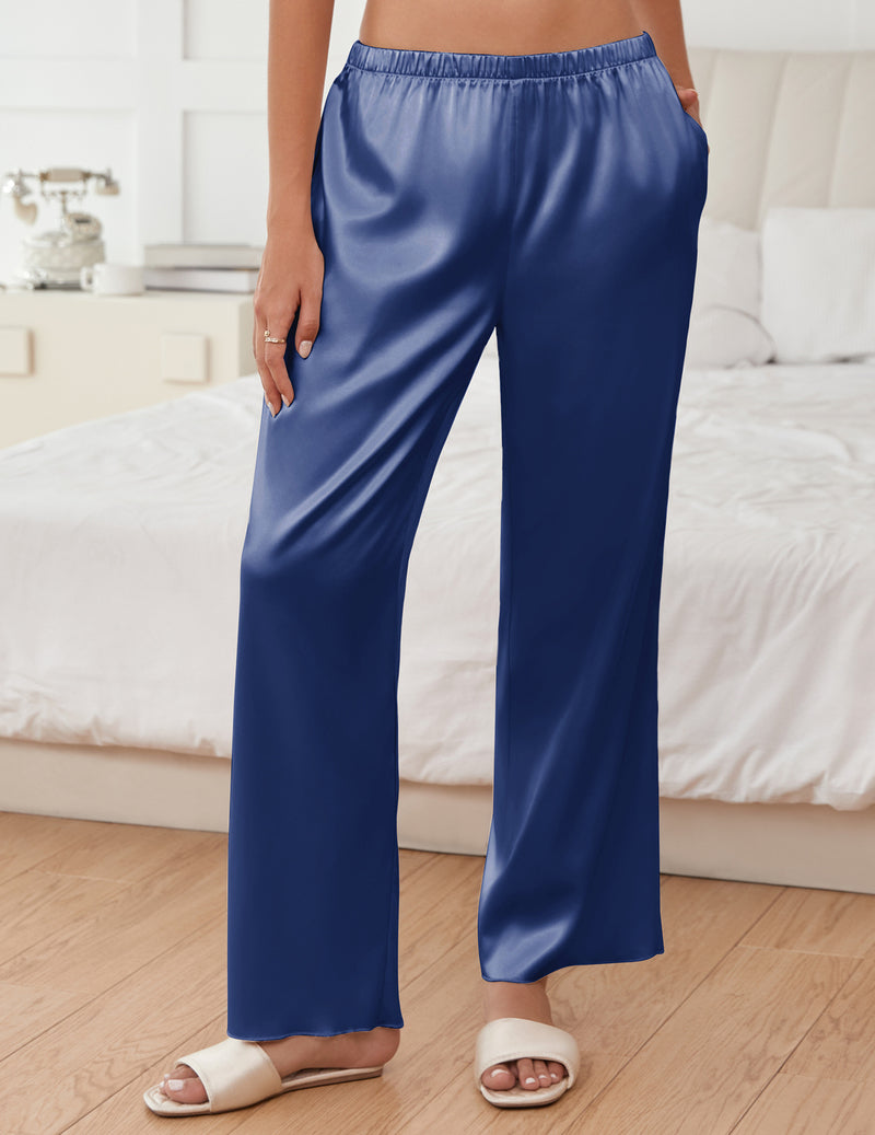 Silk Satin Wide Leg Pajama Pants Casual Loose Soft Lounge Pants