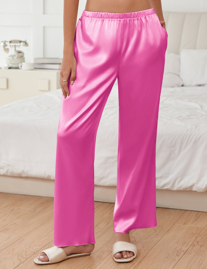 Silk Satin Wide Leg Pajama Pants Casual Loose Soft Lounge Pants