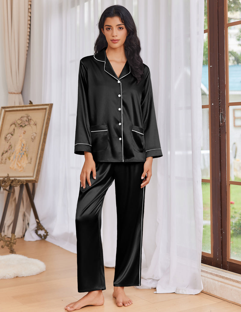 Pajama Sets Satin Silk Pjs Button Down Soft Lounge Sets