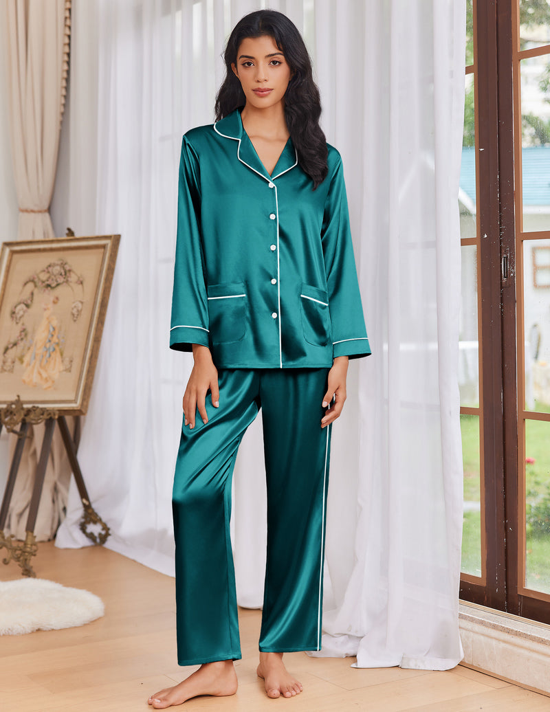 Pajama Sets Satin Silk Pjs Button Down Soft Lounge Sets