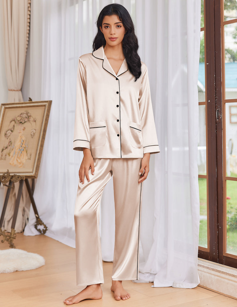 Pajama Sets Satin Silk Pjs Button Down Soft Lounge Sets