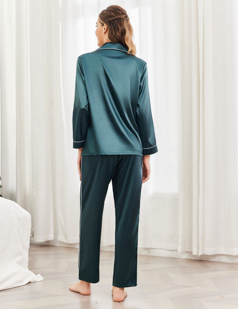 Pajama Sets Satin Silk Pjs Button Down Soft Lounge Sets