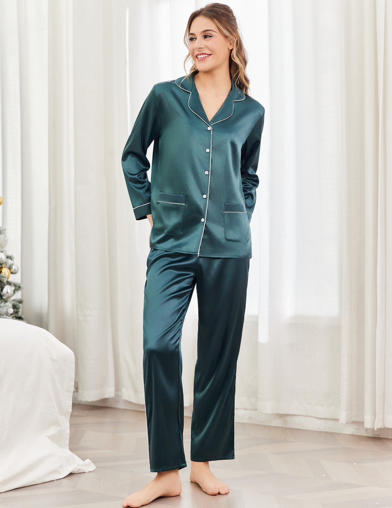 Pajama Sets Satin Silk Pjs Button Down Soft Lounge Sets