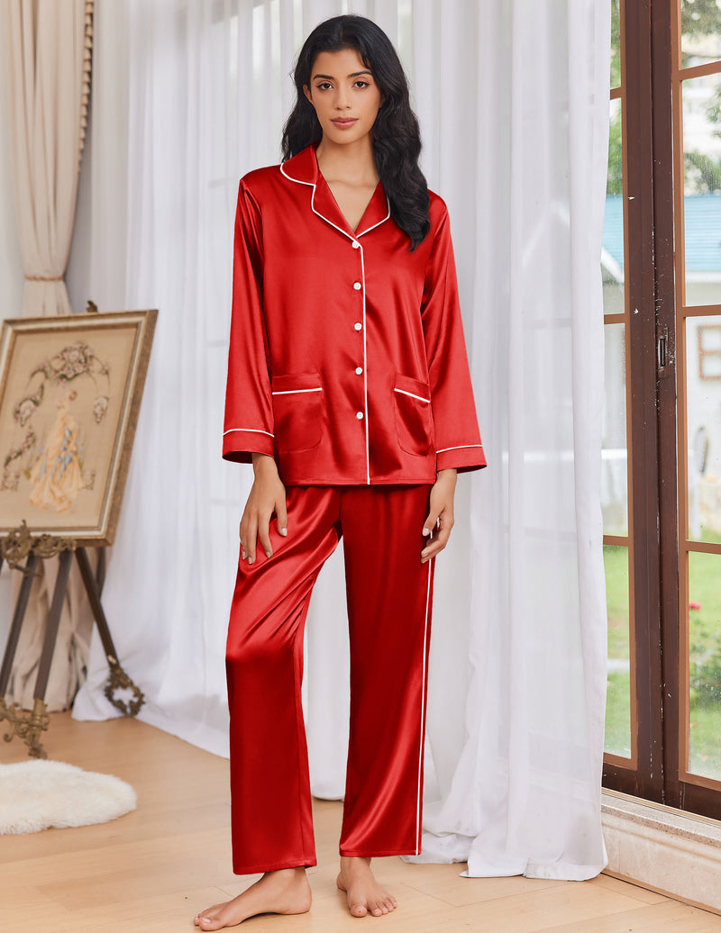 Pajama Sets Satin Silk Pjs Button Down Soft Lounge Sets