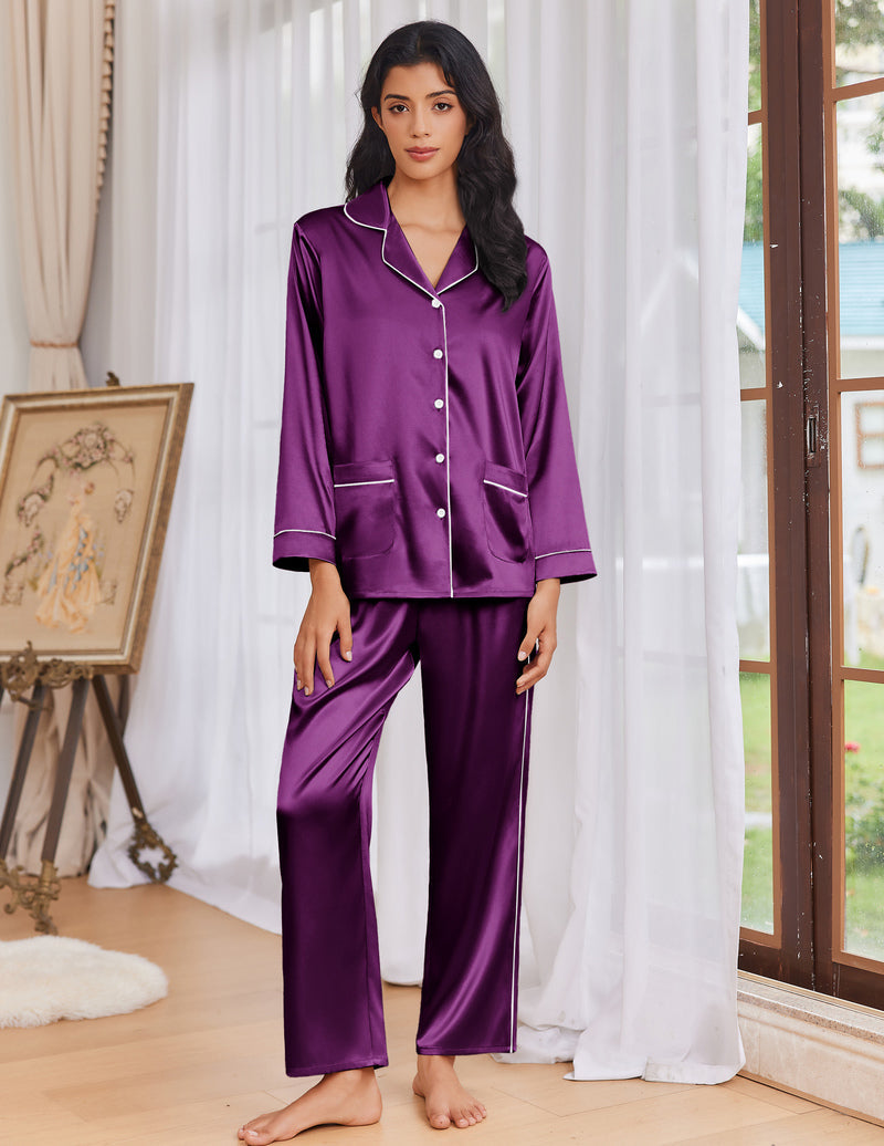Pajama Sets Satin Silk Pjs Button Down Soft Lounge Sets