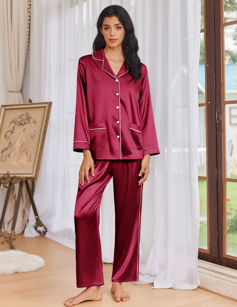 Pajama Sets Satin Silk Pjs Button Down Soft Lounge Sets