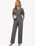 100% Cotton Pajama Set Short Sleeve Pj Top With Long Pants