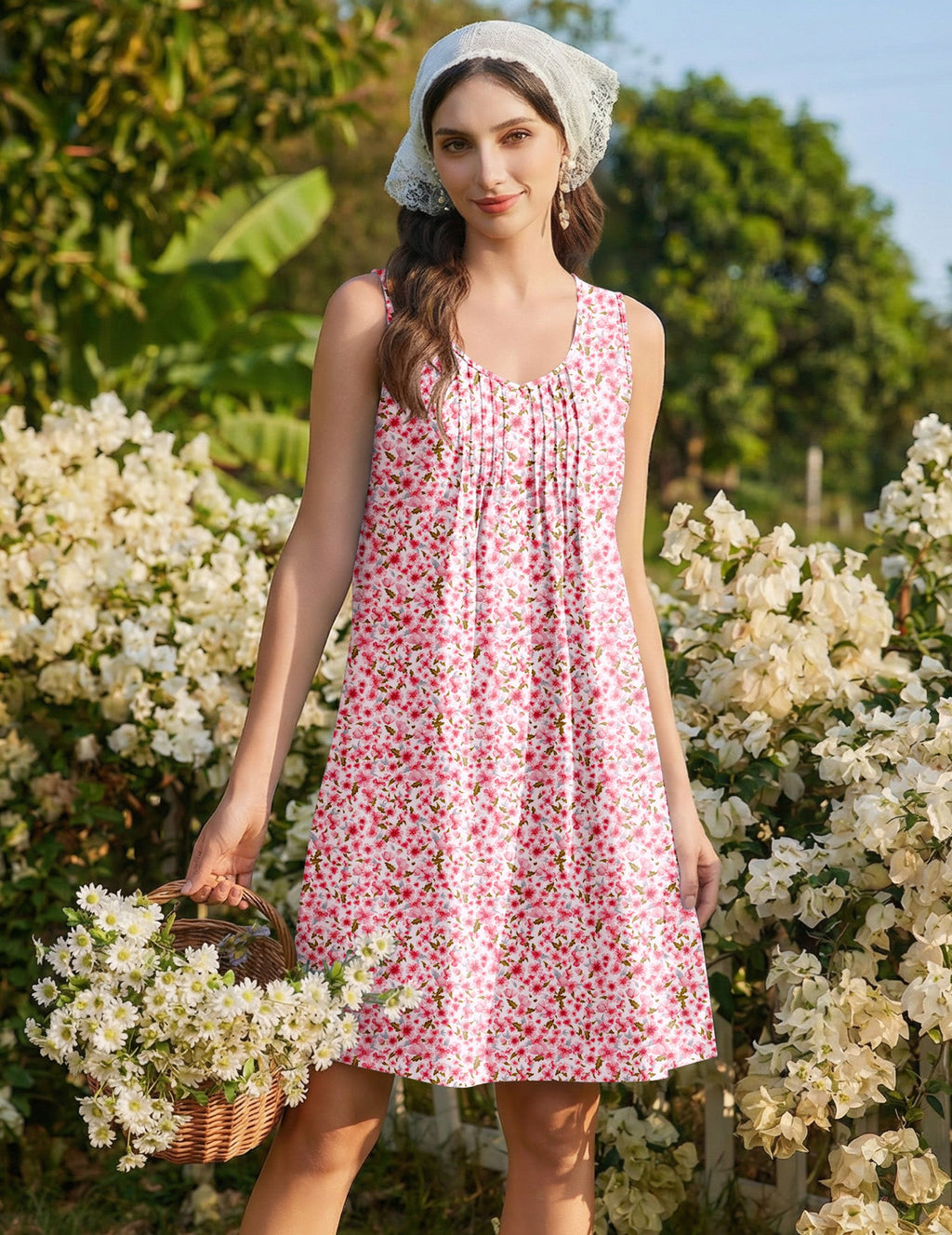 Cotton Nightgown Sleeveless V-Neck Sleep Dress