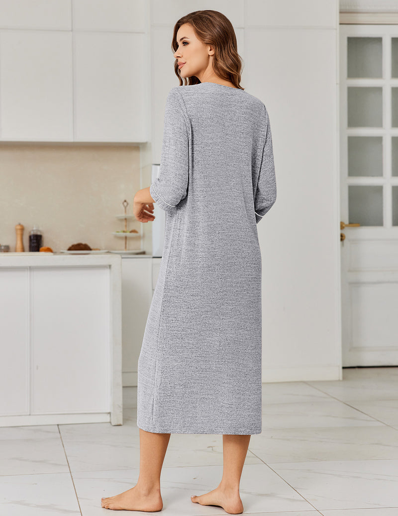 Zipper Robes 3/4 Sleeve Bathrobe Lightweight House Coats