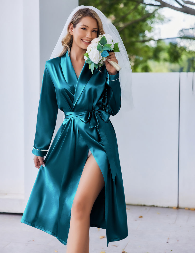 Silk Robes Shawl Collar Satin Long Bride Wedding Party Robe