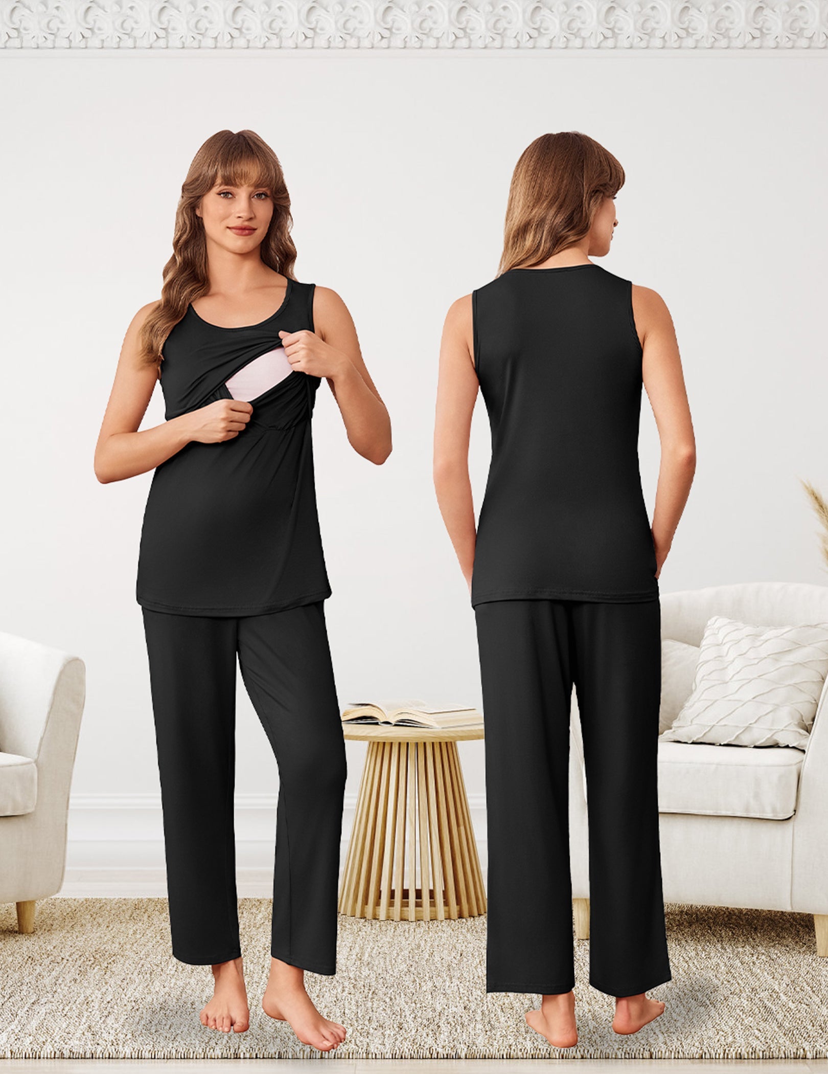 3-Piece Nursing Maternity Pajama Set | Robe, Tank Top & Pants