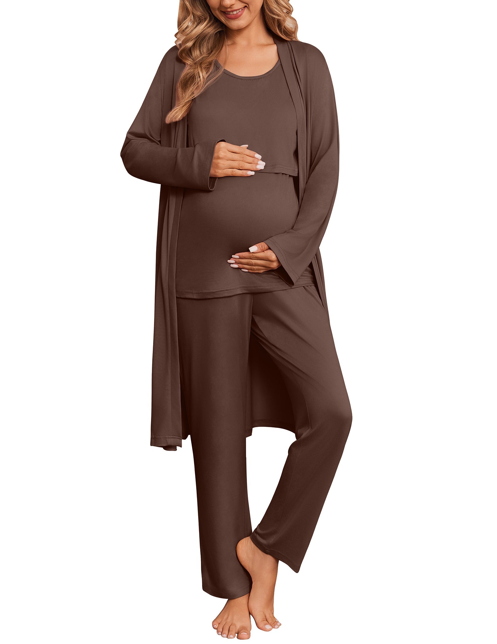 3-Piece Nursing Maternity Pajama Set | Robe, Tank Top & Pants
