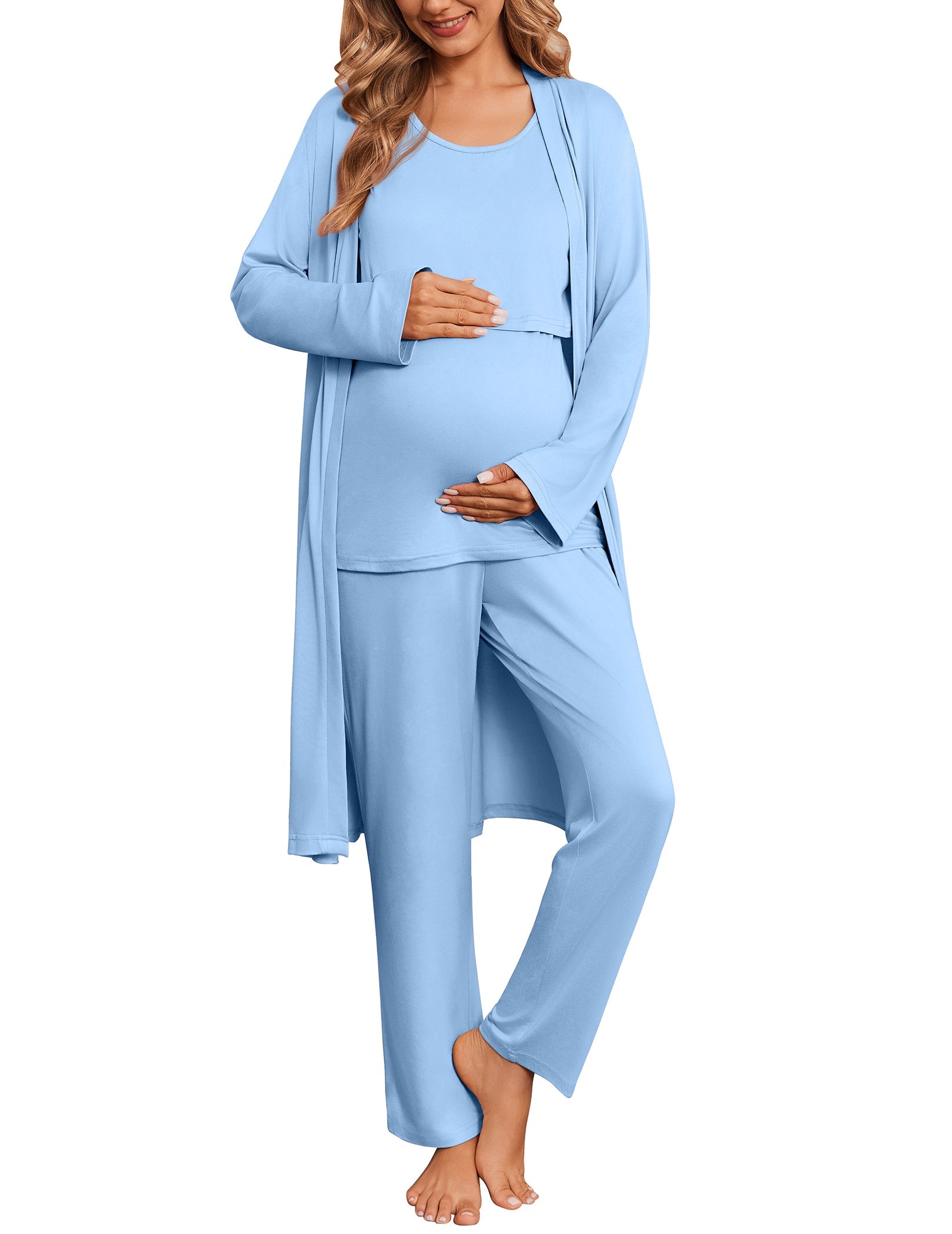 3-Piece Nursing Maternity Pajama Set | Robe, Tank Top & Pants