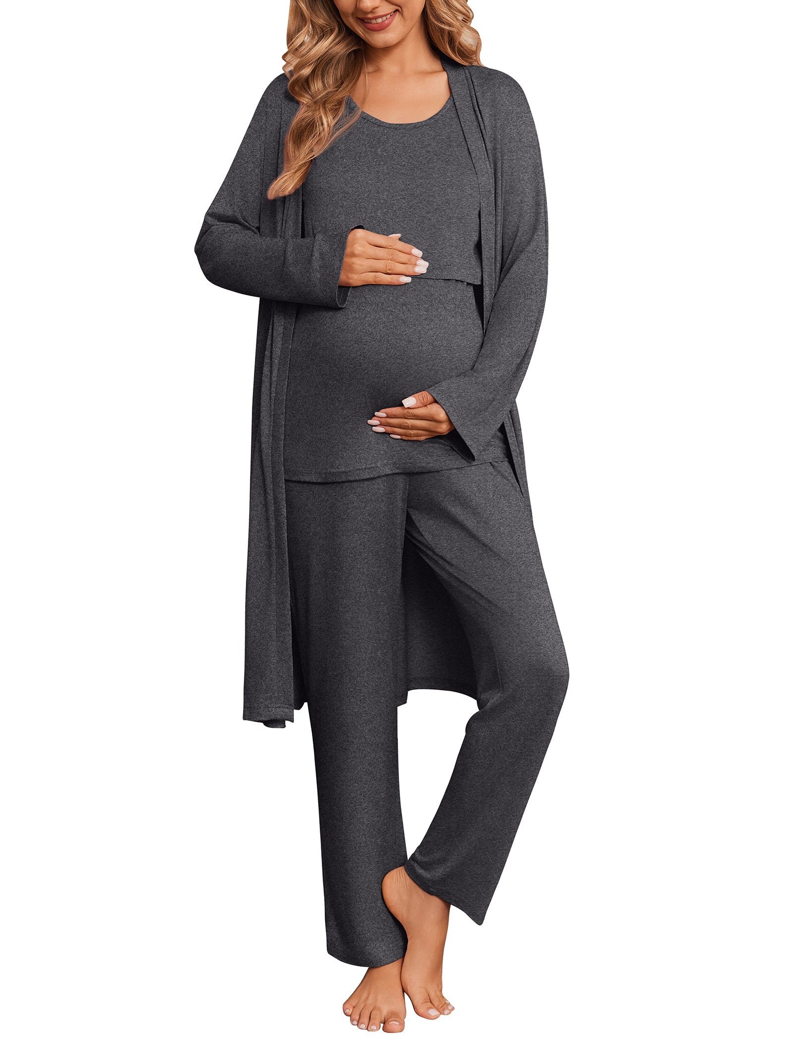 3-Piece Nursing Maternity Pajama Set | Robe, Tank Top & Pants