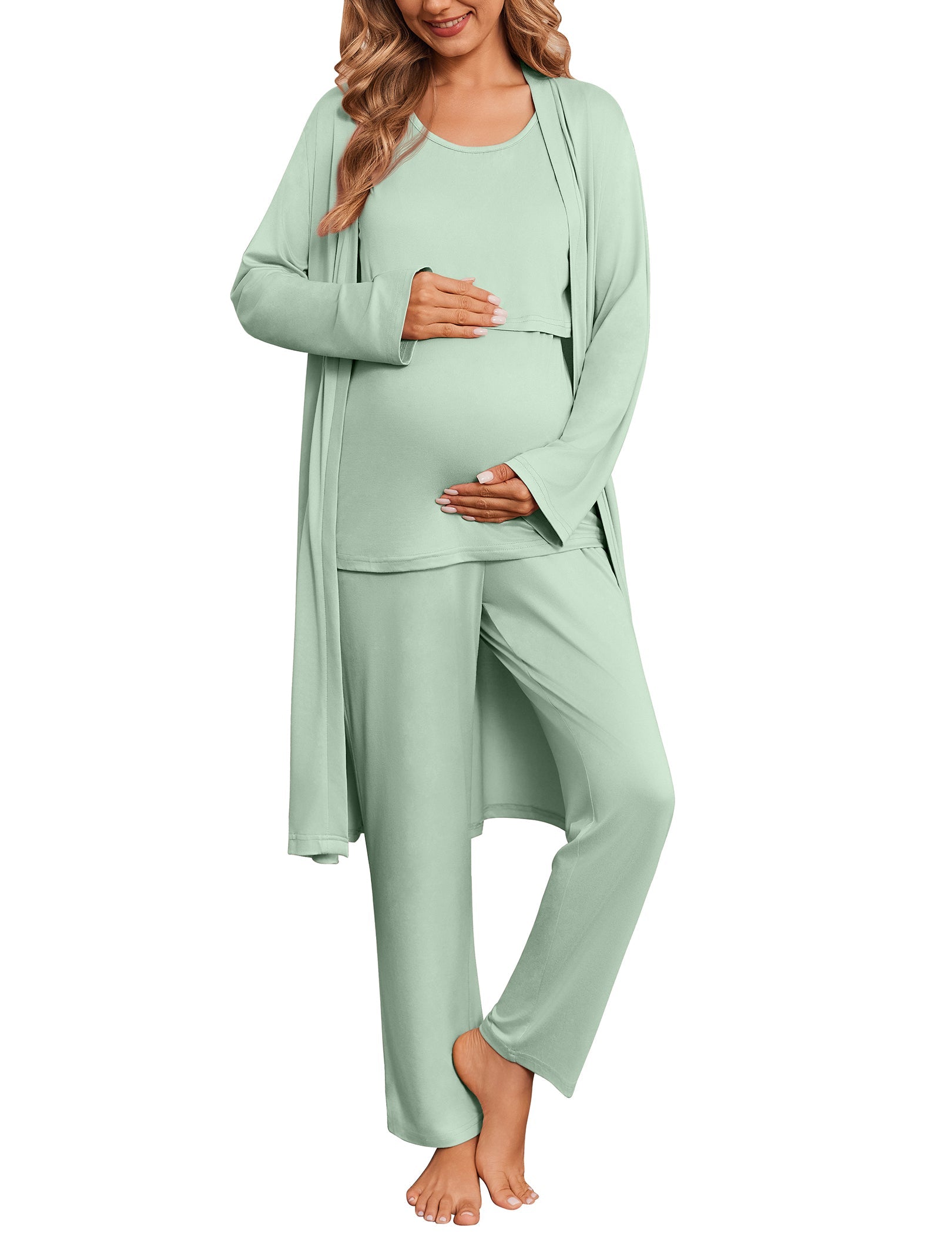 3-Piece Nursing Maternity Pajama Set | Robe, Tank Top & Pants