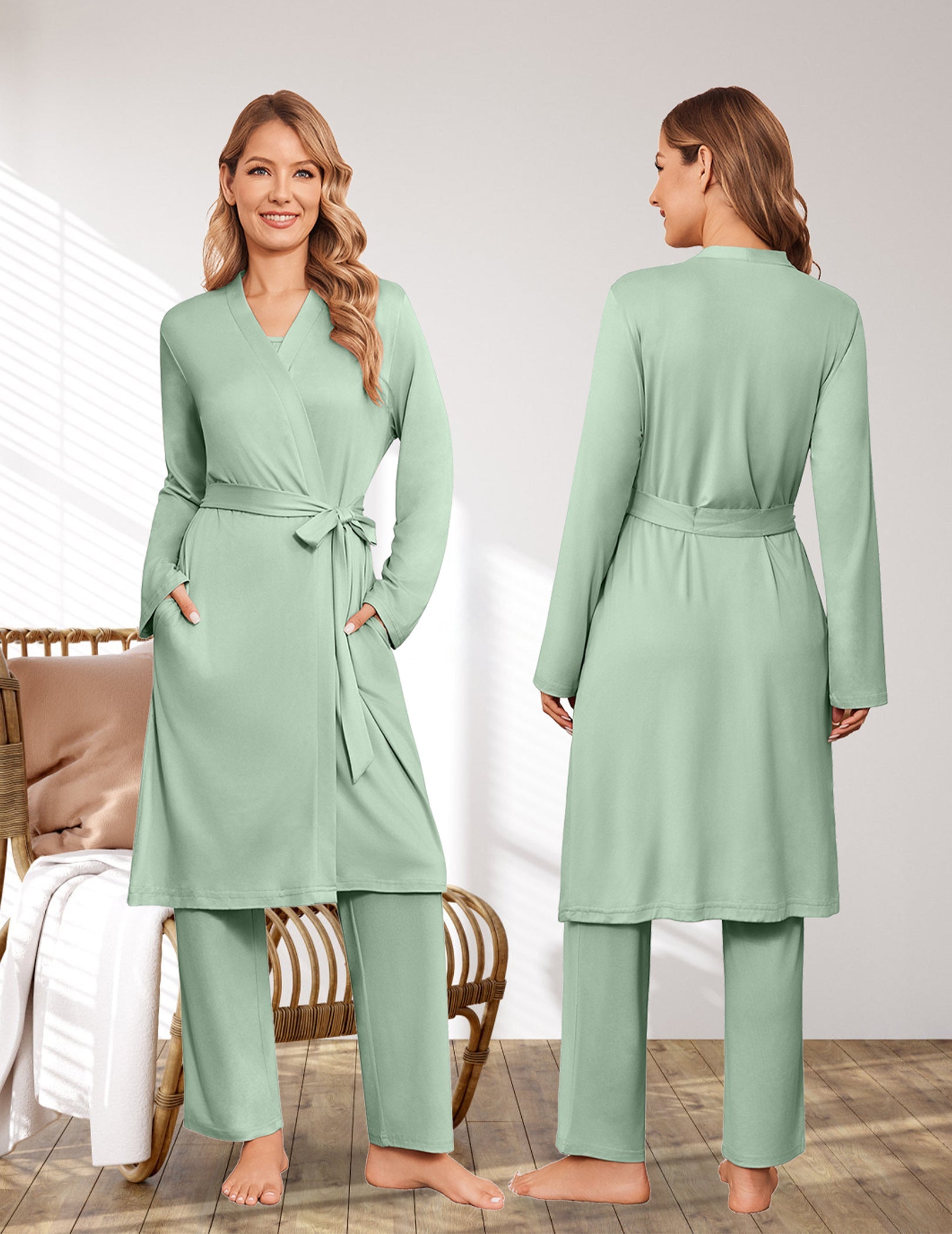 3-Piece Nursing Maternity Pajama Set | Robe, Tank Top & Pants