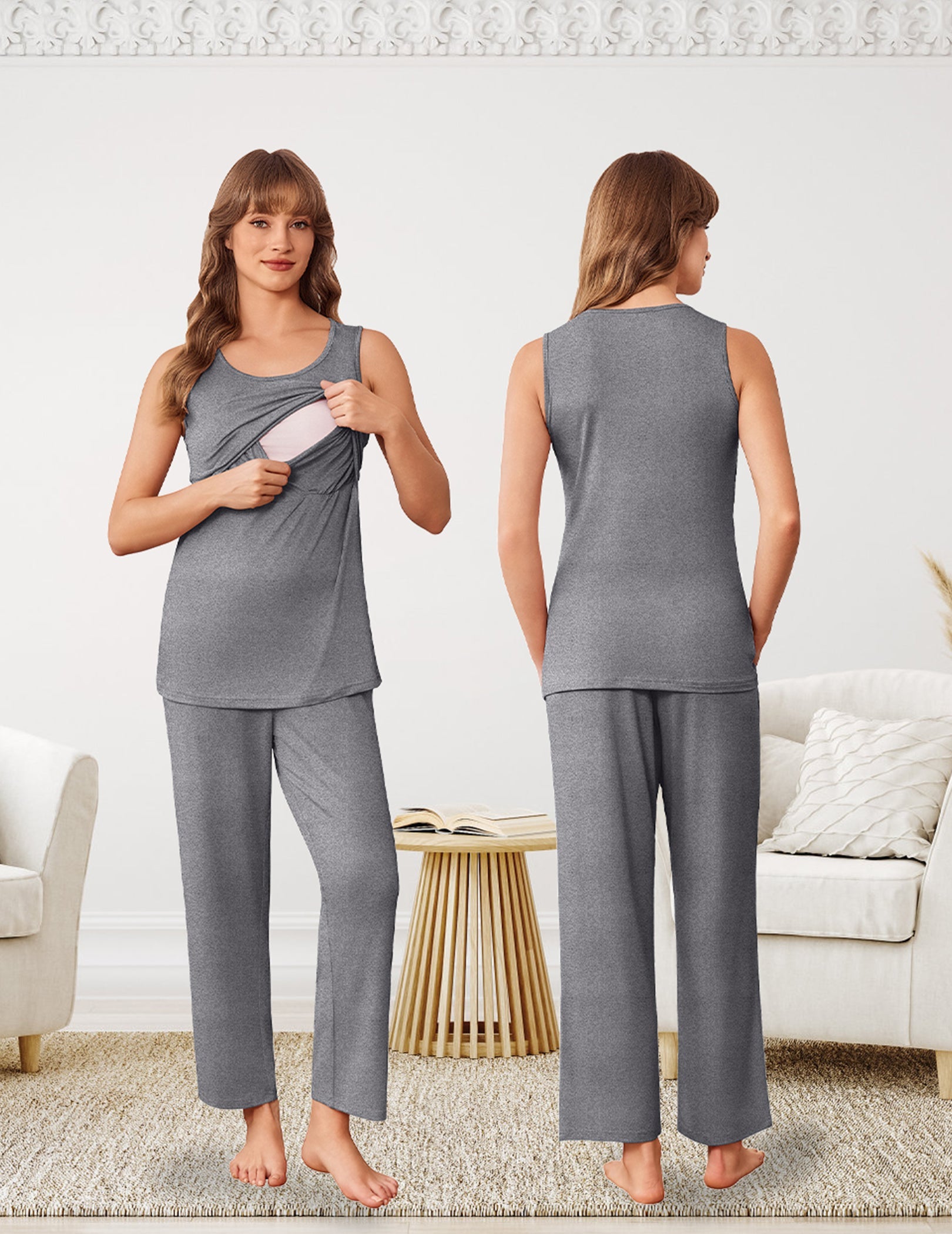 3-Piece Nursing Maternity Pajama Set | Robe, Tank Top & Pants