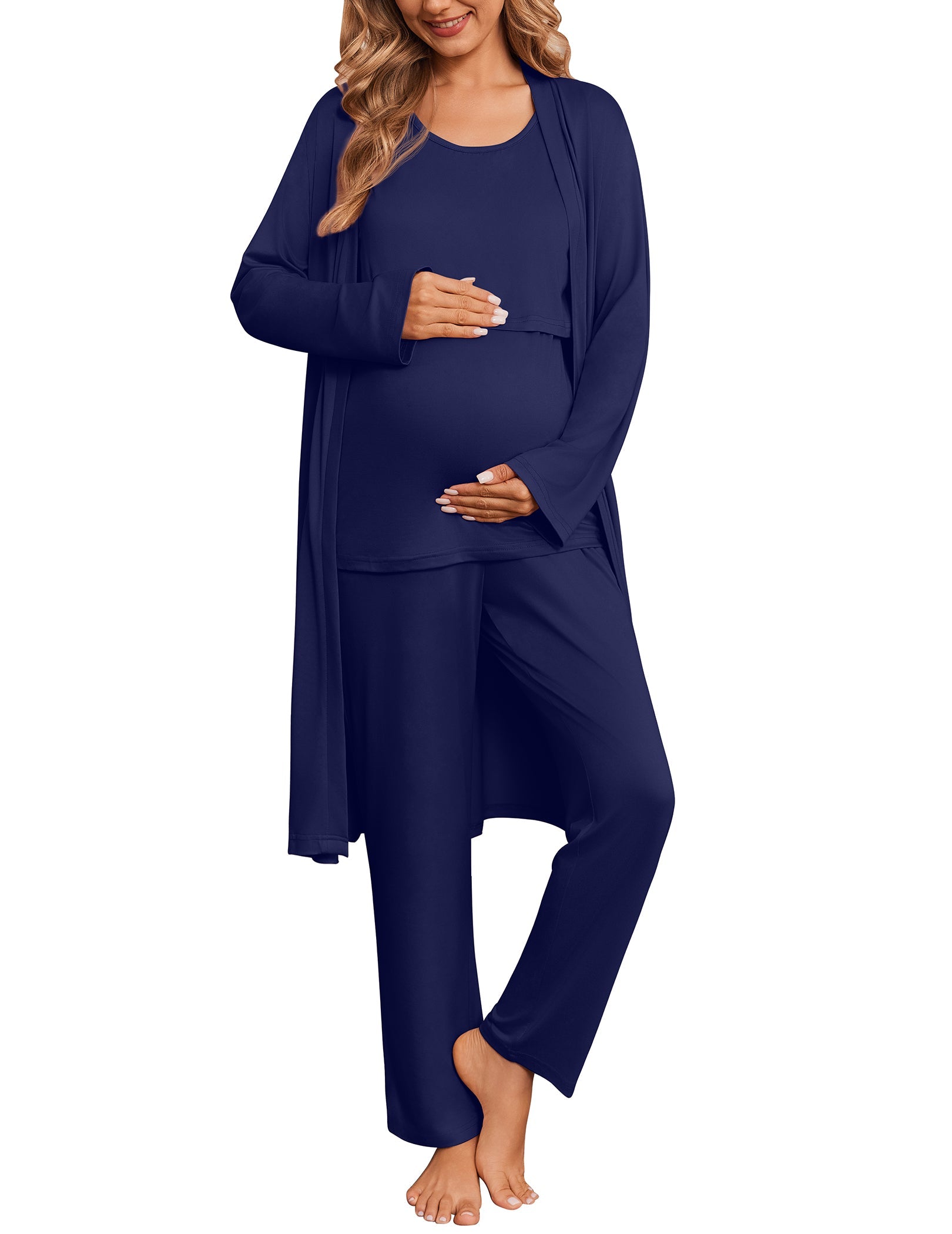 3-Piece Nursing Maternity Pajama Set | Robe, Tank Top & Pants