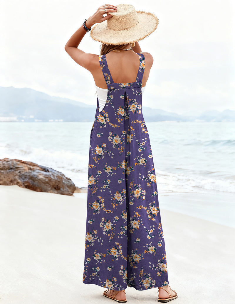 Overalls Loose Wide Leg Jumpsuits Boho Floral Rompers