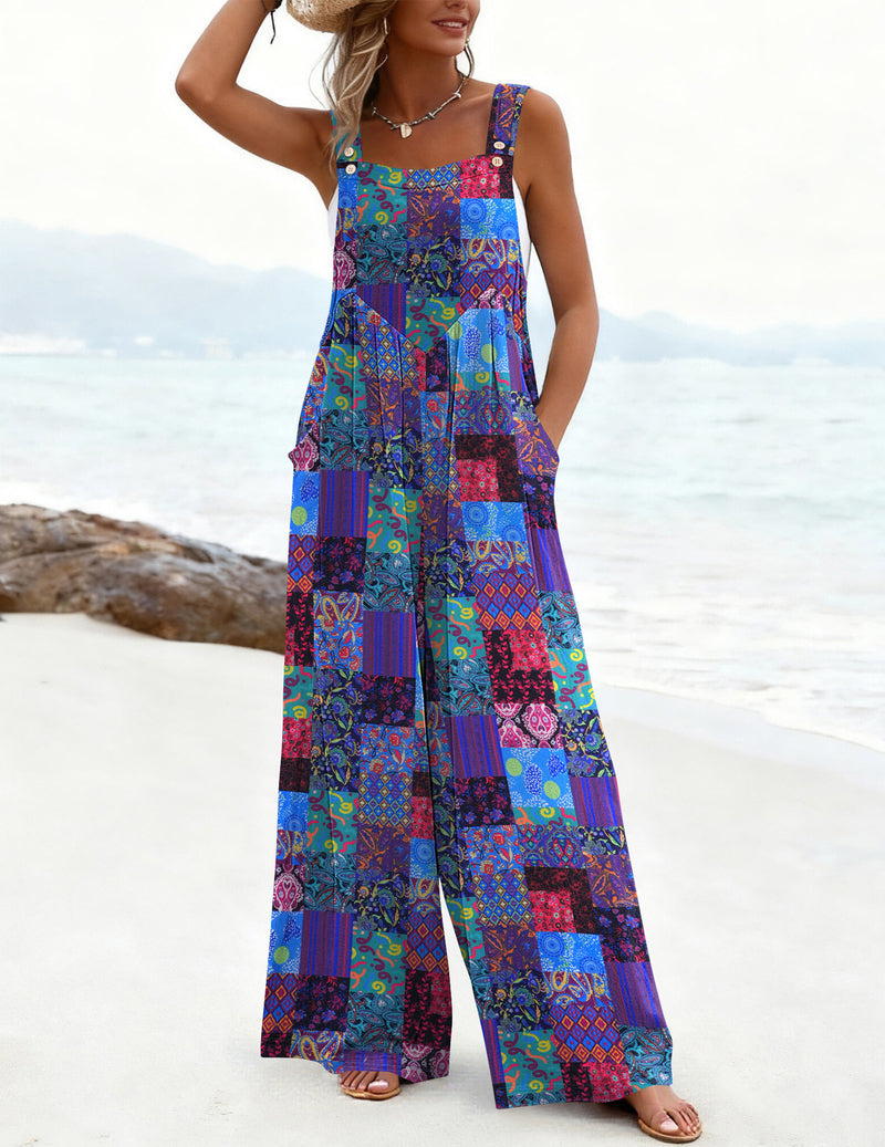 Overalls Loose Wide Leg Jumpsuits Boho Floral Rompers