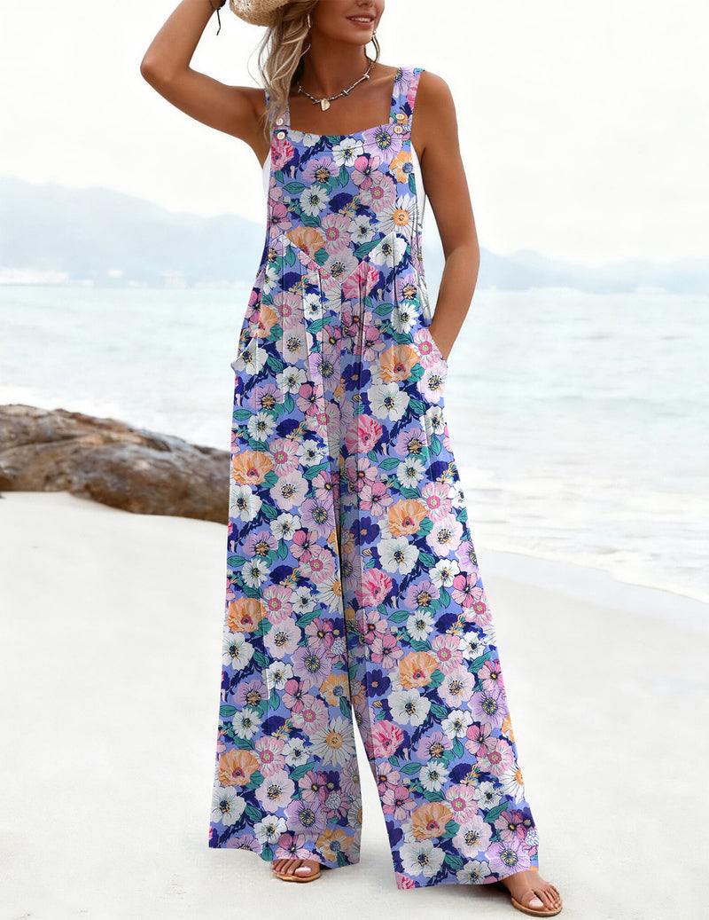 Overalls Loose Wide Leg Jumpsuits Boho Floral Rompers