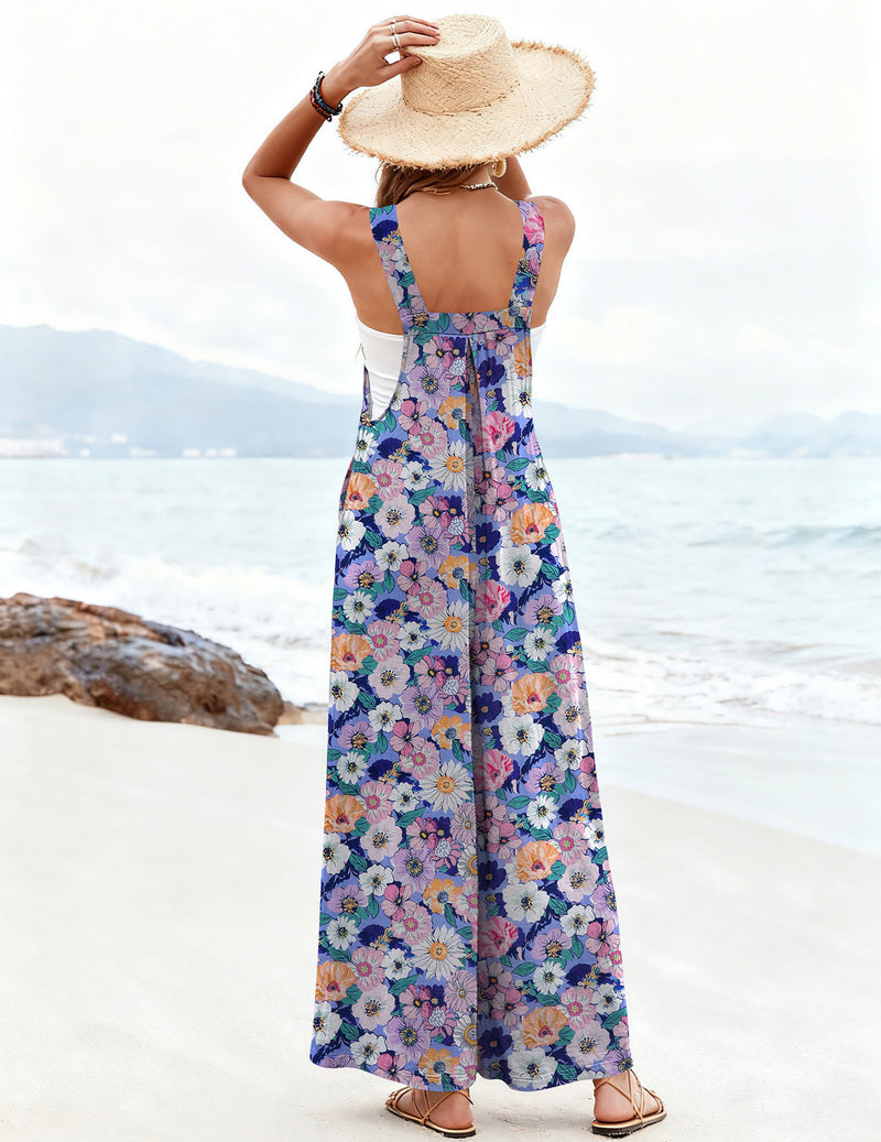 Overalls Loose Wide Leg Jumpsuits Boho Floral Rompers