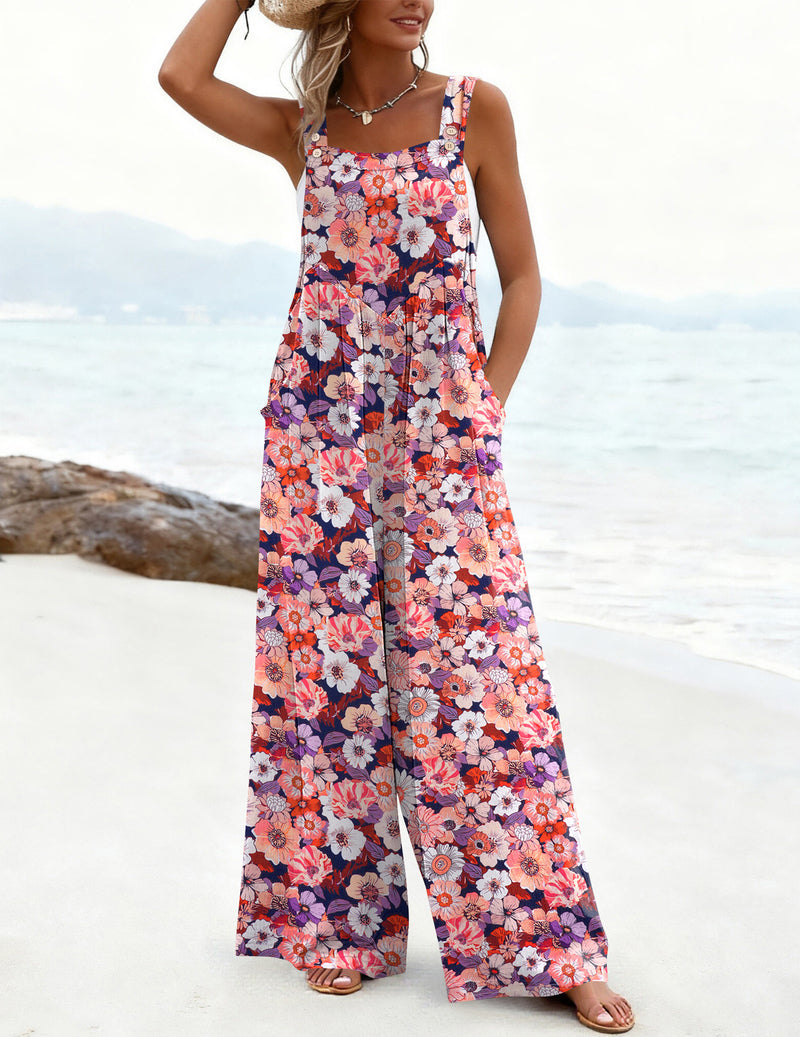 Overalls Loose Wide Leg Jumpsuits Boho Floral Rompers