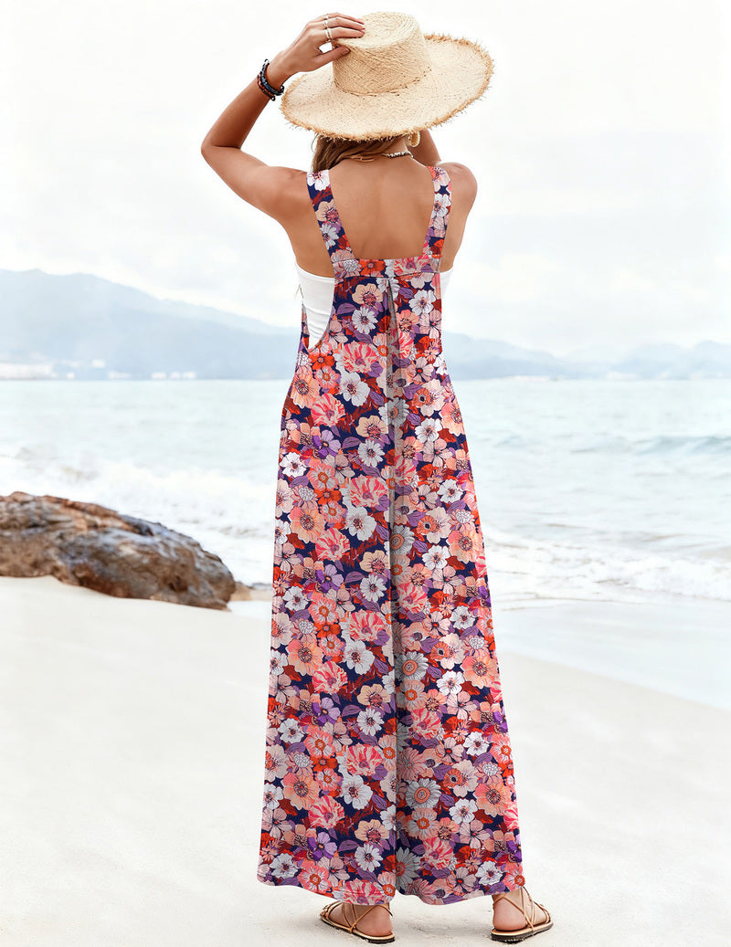 Overalls Loose Wide Leg Jumpsuits Boho Floral Rompers