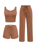 3 Piece Lounge Set Ribbed Soft Pajama Set