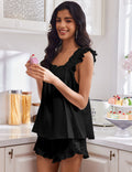 2 Piece Ruffle Pjs Soft Tank Top and Shorts Sleepwear Set