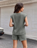 2 Piece Lounge Set Cap Sleeve Top & Shorts with Pockets