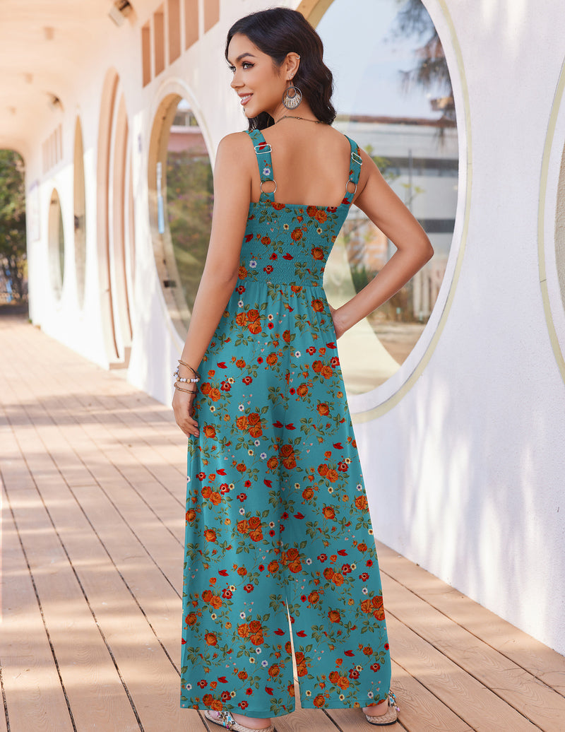 Women's Boho Wide Leg Jumpsuit with Pockets
