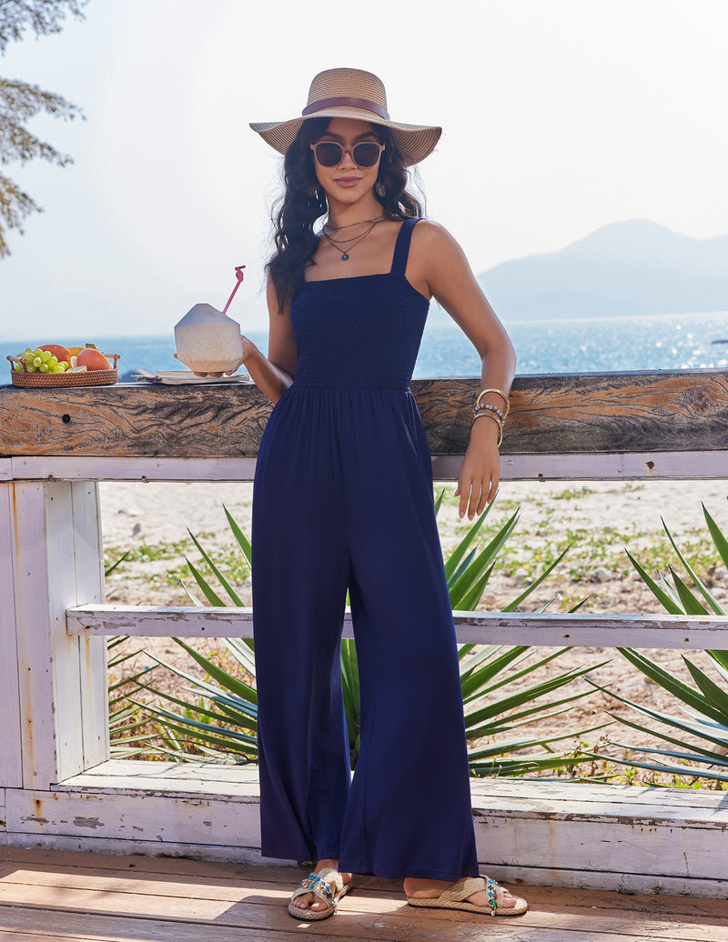 Women's Boho Wide Leg Jumpsuit with Pockets