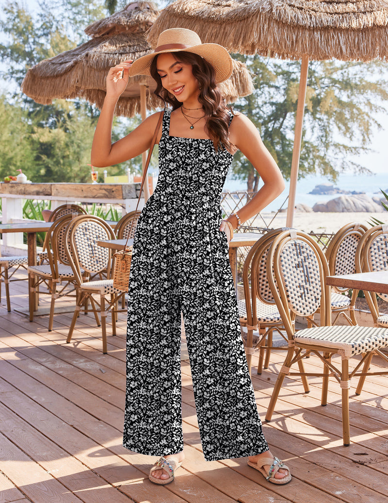 Women's Boho Wide Leg Jumpsuit with Pockets