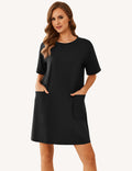 Cotton Nightgown Short Sleeve Sleep Shirt with Pocket